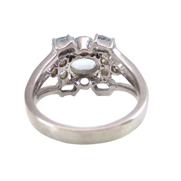 Boho Sterling Silver Blue White Topaz Cluster Flower Ring Size 10 - Picture 4 of 6